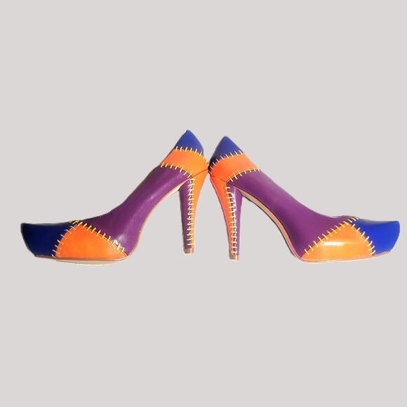 Chinese Laundry Mardi Gras Patchwork Leather High Heel Pumps - Size 6.5 - Picture 2 of 9